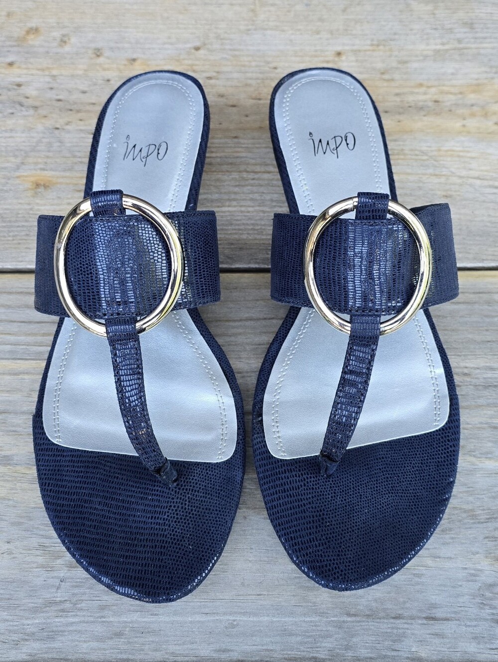 Impo Rielle Y2K Resort Minimalist Ring Accent Low Wedge Slide Sandals 10M